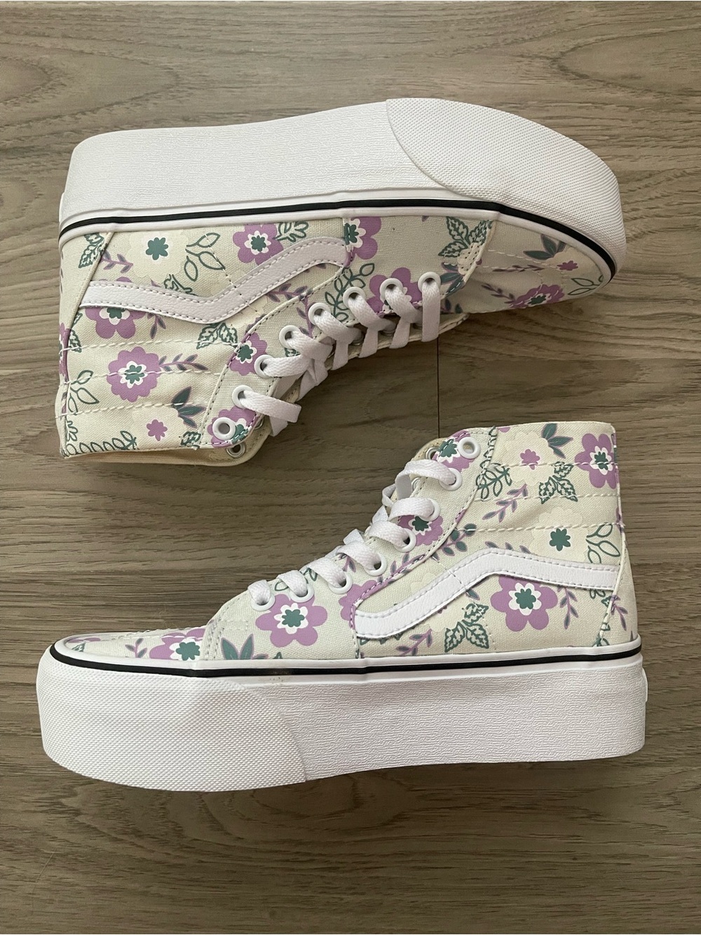 Vans Sk8-Hi Tapered Stackform Lavender Floral Print High Top Platform Sneakers